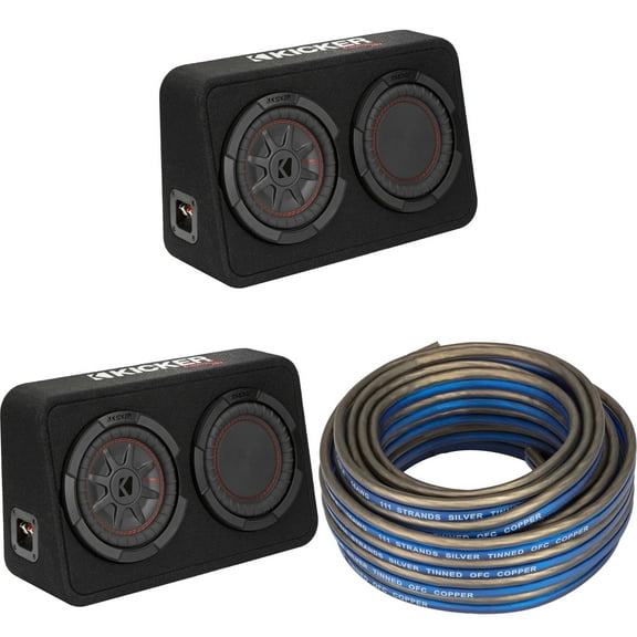 Kicker (2) 48TCWRT82 CompRT 8" subwoofer in thin profile enclosure, 2ohm with Speaker Wire Bundle