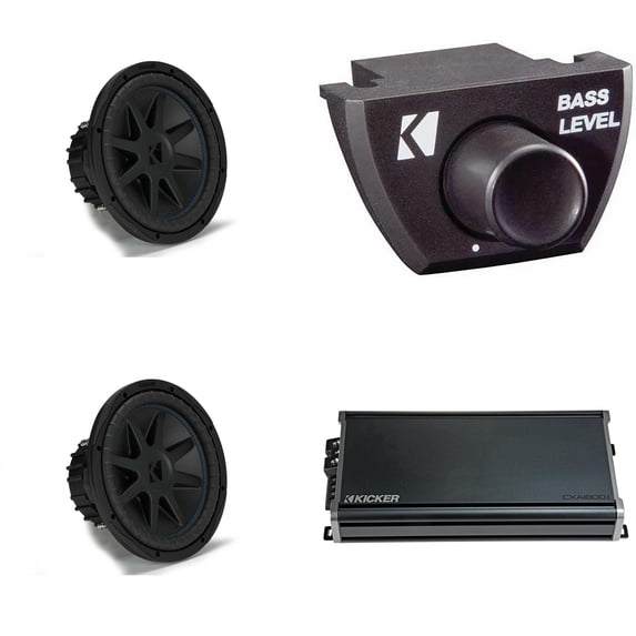 Kicker (2) 50CVX124 CompVX 12" Sub, Dual 4-Ohm & 46CXA18001 Amplifier w/ Bass Knob Bundle