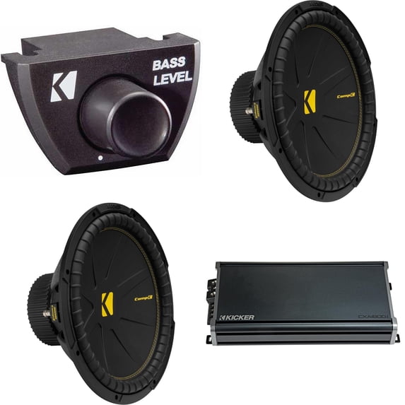 Kicker (2) 50CWCS154 CompC 15" Subwoofer, Single 4-Ohm with CXA18001 Amp Bundle ( Includes Bass Knob )