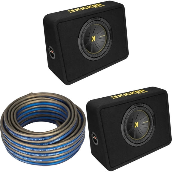 Kicker (2) 50TCWC104 CompC 10" Subwoofer in Thin Profile Enclosure 4-Ohm w/ Speaker Wire