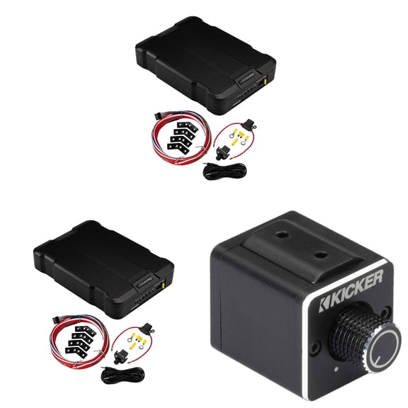 Kicker (2) 51HS12 Hideaway Compact Powered Subwoofer, 12-Inch & 51DBRC Dual Amp Bass Remote Bundle