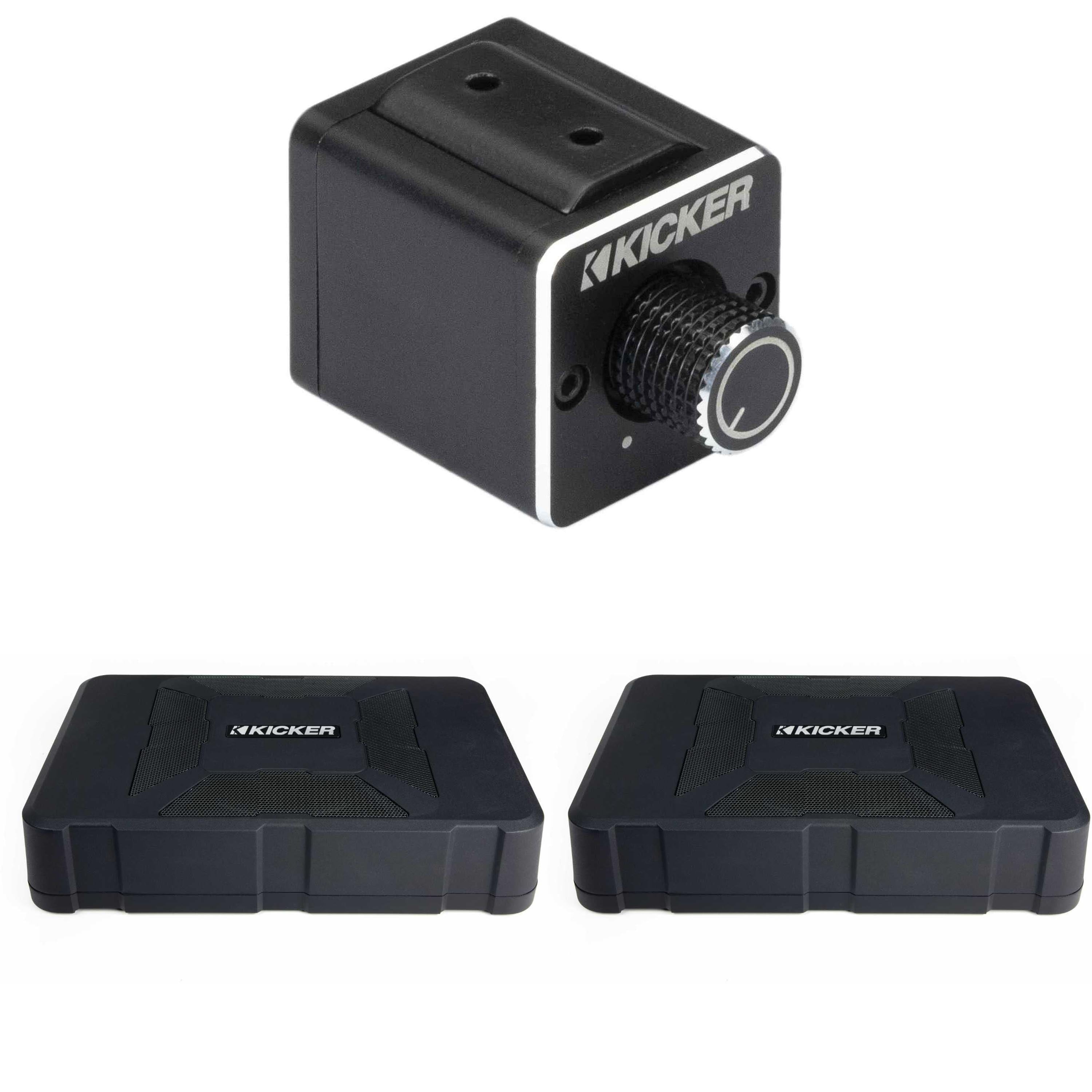Kicker (2) 51HS8 Hideaway Compact Powered Subwoofer Enclosure with 8-Inch Subwoofer & 51DBRC Dual Amp Bass Remote Bundle