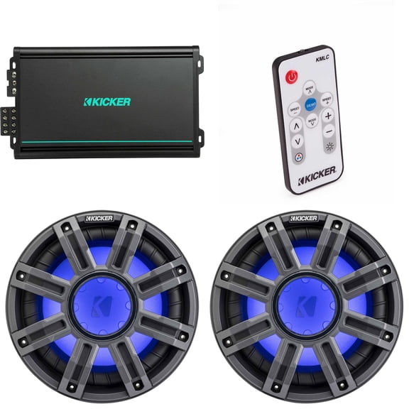 Kicker (2) 51MWF104 - MWF 10-Inch Premium Marine Subwoofer (free-air) 4-ohm & 48KMA6004 Marine Amp Bundle ( Includes LED Remote )