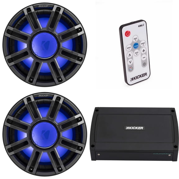 Kicker (2) 51MWF124 - MWF 12-Inch Premium Marine Subwoofer (free-air) 4-ohm & 48KXMA12002 Marine Amp Bundle ( Includes LED Remote )