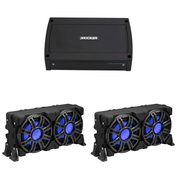 Kicker (2) 51MWLE104 - MWE 10-Inch Loaded Premium Marine Sub Encl w/ Passive Radiator 4ohm & 48KXMA12002 Marine Amp Bundle