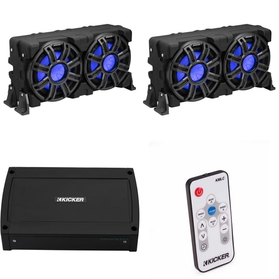 Kicker (2) 51MWLE104 - MWE 10-Inch Loaded Premium Marine Sub Encl w/ Passive Radiator 4ohm & 48KXMA5004 Marine Amp Bundle ( Includes LED Remote )