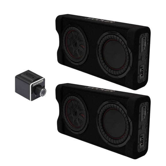 Kicker (2) 51PTRTP10 - TRTP 10" 400w Powered Down Firing Loaded Subwoofer Enclosure with Dual Bass Remote Knob Thin Profile Loaded Truck Bass System