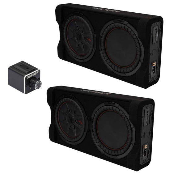 Kicker (2) 51PTRTP12 - TRTP 12" 500w Powered Down Firing Loaded Subwoofer Enclosure with Dual Bass Remote Knob Thin Profile Loaded Truck Bass System