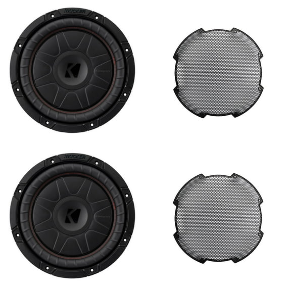 Kicker (2) 52CVT104 10-Inch Thin Sub, SVC, 4-ohm & 52GR10 Grill Bundle