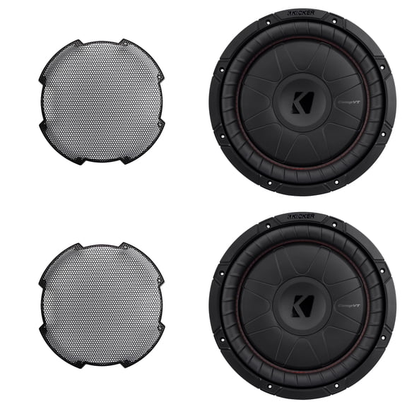 Kicker (2) 52CVT122 12-Inch Thin Sub, SVC, 4-ohm & 52GR12 Grill Bundle