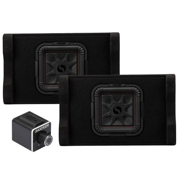 Kicker (2) 53PL7TDF10 10" L7TDF Powered Down-Firing Subwoofer Enclosures with Dual Bass Remote Knob  Thin Profile Loaded Truck Bass System