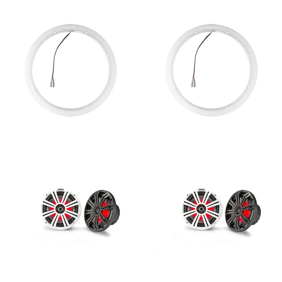 Kicker ( 2 Pair ) 45KM84L 8" LED Marine Speakers & 47KLSR8 8-Inch LED Spacer Rings Bundle