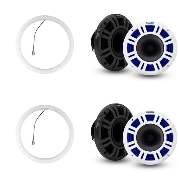 Kicker ( 2 Pair ) 48KMXL8 8" LED Horn-Loaded Marine Speakers & 47KLSR8 8-Inch LED Spacer Rings Bundle