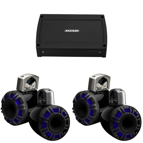 Kicker (2 Pair) 51KMTCXL6 6" Black KMXL Horn-Loaded Tower Speakers & 500 Watt Marine Amp with tube-clamp mounting