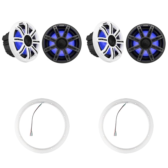 Kicker ( 2 Pair ) 51MSC8 8" LED Premium Marine Speakers & 47KLSR8 8-Inch LED Spacer Rings Bundle