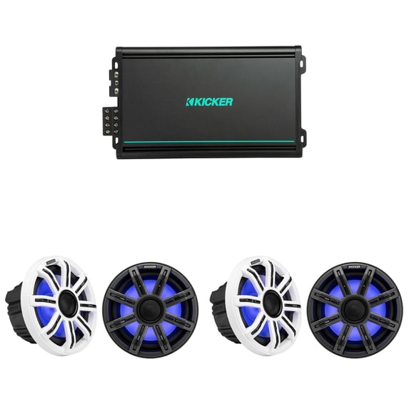 Kicker (2 Pair ) 51MSC84 - MSC 8-Inch Premium Marine LED Speakers with 48KMA6004 4 Ch. Marine Amp Bundle