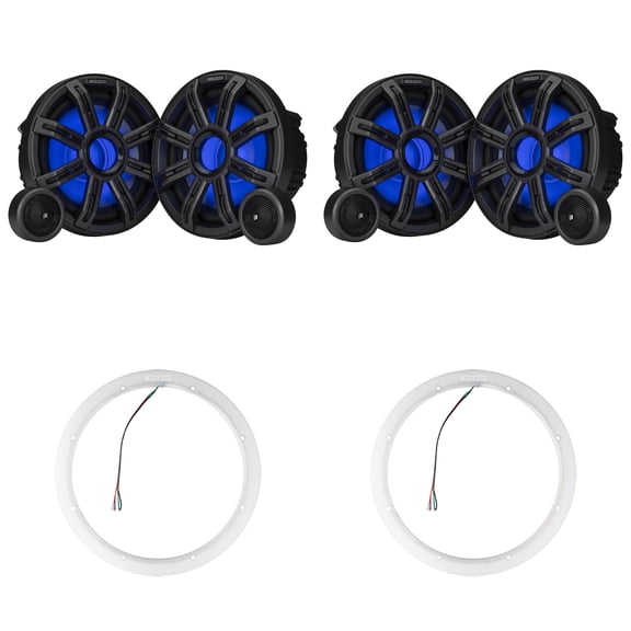 Kicker ( 2 Pair ) 51MSS84 8" Component LED Premium Marine Speakers & 47KLSR8 8-Inch LED Spacer Rings Bundle