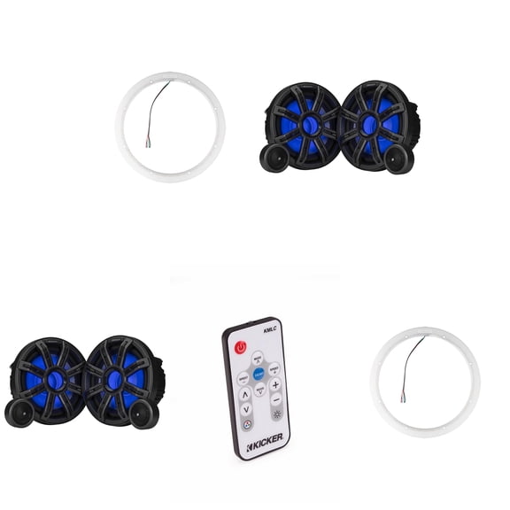 Kicker ( 2 Pair ) 51MSS84 8" Component LED Premium Marine Speakers & 47KLSR8 8-Inch LED Spacer Rings & LED Remote Bundle
