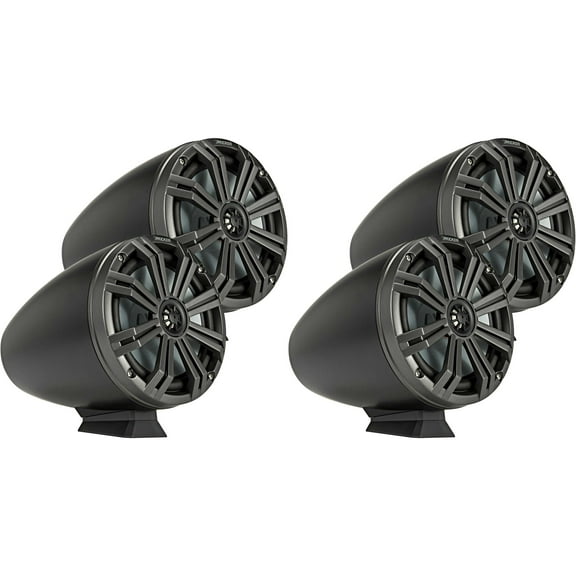 Kicker ( 2 Pair ) KMFC8 8" Flat Mount Loaded Marine Wake Towers with 46KM84L Speakers - Charcoal Grills with Black Enclosures