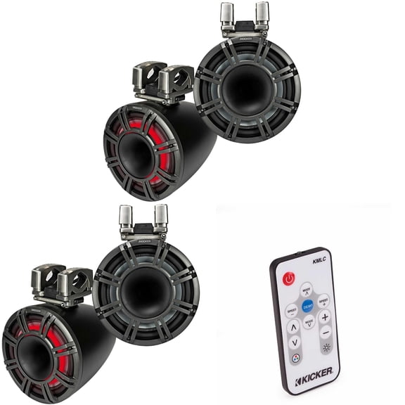 Kicker (2 Pair ) KMTC114 11" Horn-Loaded Wake Tower Speaker System in Black, Pair, 4-Ohm ( Includes LED Remote )