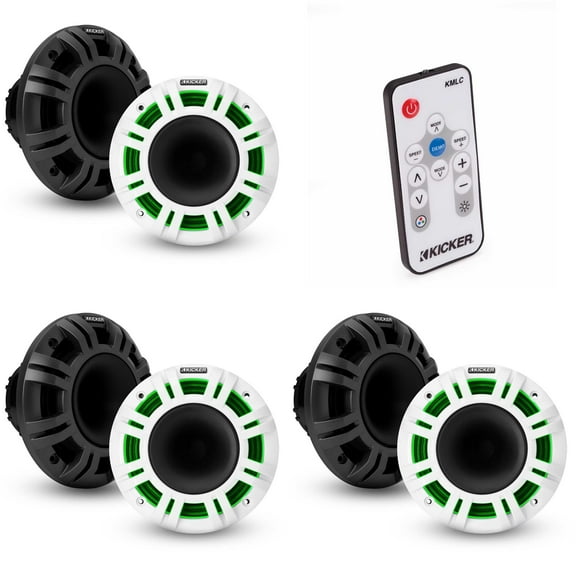 Kicker (3) 48KMXL65 6.5" 4-Ohm RGB-LED KMXL Horn-Loaded Marine Coaxial Speakers, Pair w/ LED Remote