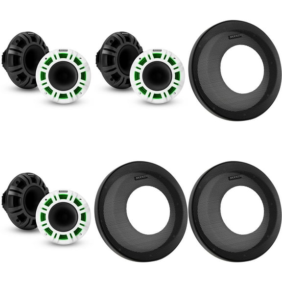 Kicker (3) 48KMXL65 6.5" 4-Ohm RGB-LED KMXL Horn-Loaded Marine Coaxial Speakers, Pairs ( Includes Powersports Grilles )