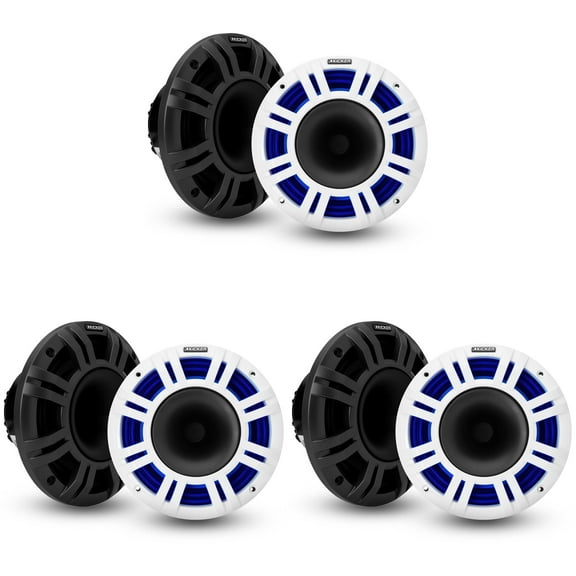 Kicker (3) 48KMXL8 8" 4-Ohm RGB-LED KMXL Horn-Loaded Marine Coaxial Speakers, Pairs