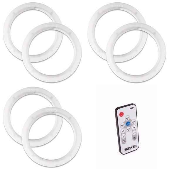 Kicker (3) 50KLSR65 6.5" Weather Proof Led Lighted Speaker Rings, 6 Total Rings & LED Remote Bundle