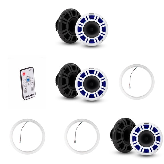 Kicker ( 3 Pair ) 48KMXL8 8" LED Horn-Loaded Marine Speakers & 47KLSR8 8-Inch LED Spacer Rings & LED Remote Bundle