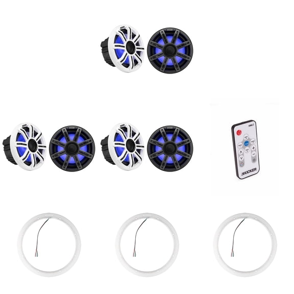 Kicker ( 3 Pair ) 51MSC8 8" LED Premium Marine Speakers & 47KLSR8 8-Inch LED Spacer Rings & LED Remote Bundle