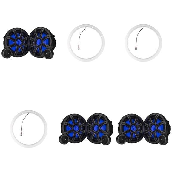 Kicker ( 3 Pair ) 51MSS84 8" Component LED Premium Marine Speakers & 47KLSR8 8-Inch LED Spacer Rings Bundle