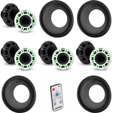 Kicker (4) 48KMXL65 6.5" 4-Ohm RGB-LED KMXL Horn-Loaded Marine Coaxial Speakers, Pairs w/ LED Remote ( Includes Powersports Grilles )