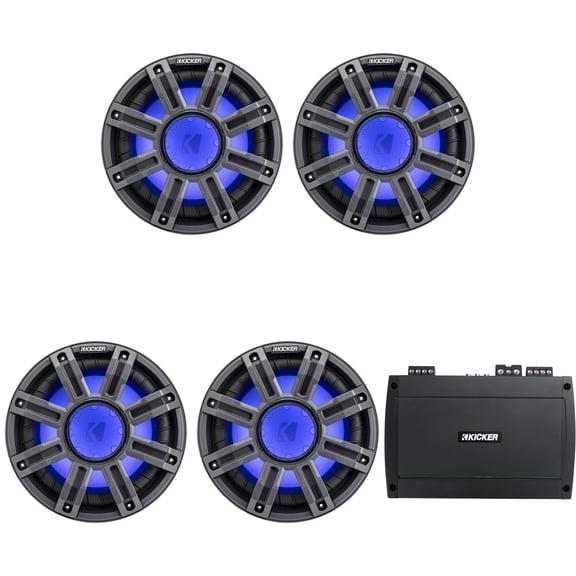 Kicker (4) 51MWF104 - MWF 10-Inch Premium Marine Subwoofer (free-air) 4-ohm & 48KXMA8004 Marine Amp Bundle