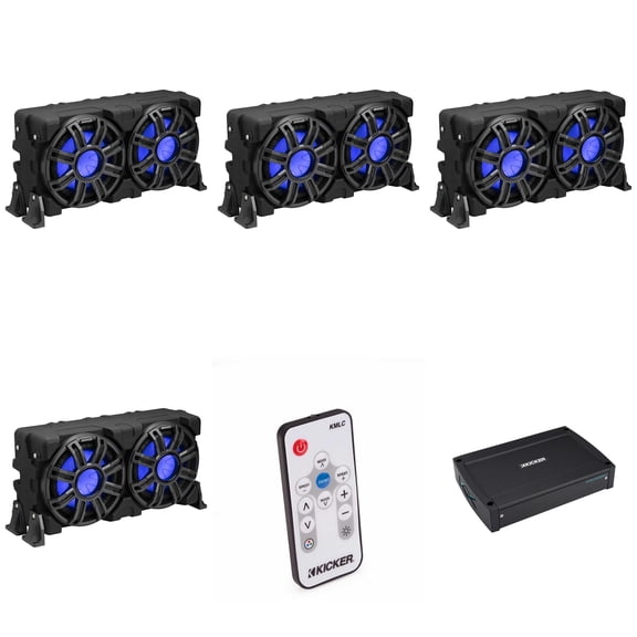 Kicker (4) 51MWLE104 - MWE 10-Inch Loaded Premium Marine Sub Encl w/ Passive Radiator 4ohm & 51KXMA15001 Marine Amp Bundle ( Includes LED Remote )