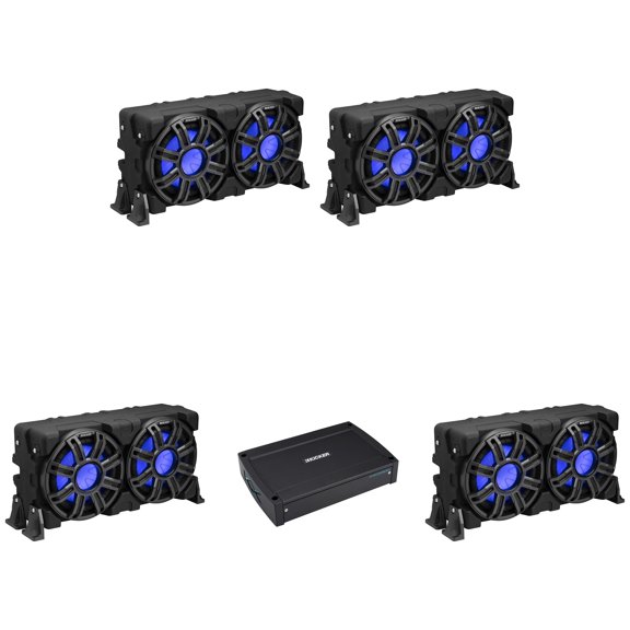 Kicker (4) 51MWLE104 - MWE 10-Inch Loaded Premium Marine Sub Encl w/ Passive Radiator 4ohm & 51KXMA15001 Marine Amp Bundle