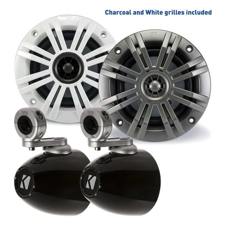 Kicker 4 Inch KM-Series Marine Speaker Bundle 41KM42CW with Black Wake Tower Enclosure