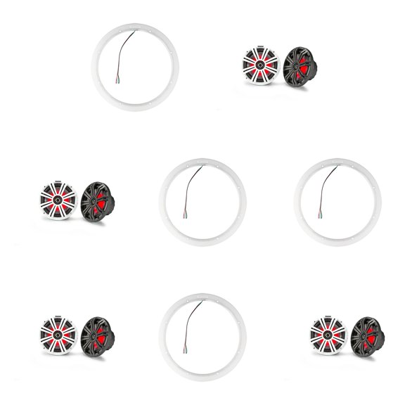 Kicker ( 4 Pair ) 45KM84L 8" LED Marine Speakers & 47KLSR8 8-Inch LED Spacer Rings Bundle