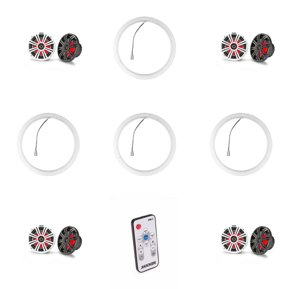 Kicker ( 4 Pair ) 45KM84L 8" LED Marine Speakers & 47KLSR8 8-Inch LED Spacer Rings & LED Remote Bundle