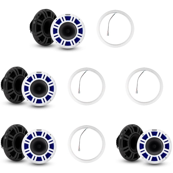 Kicker ( 4 Pair ) 48KMXL8 8" LED Horn-Loaded Marine Speakers & 47KLSR8 8-Inch LED Spacer Rings Bundle