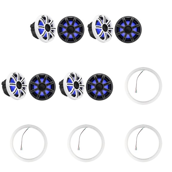 Kicker ( 4 Pair ) 51MSC8 8" LED Premium Marine Speakers & 47KLSR8 8-Inch LED Spacer Rings Bundle