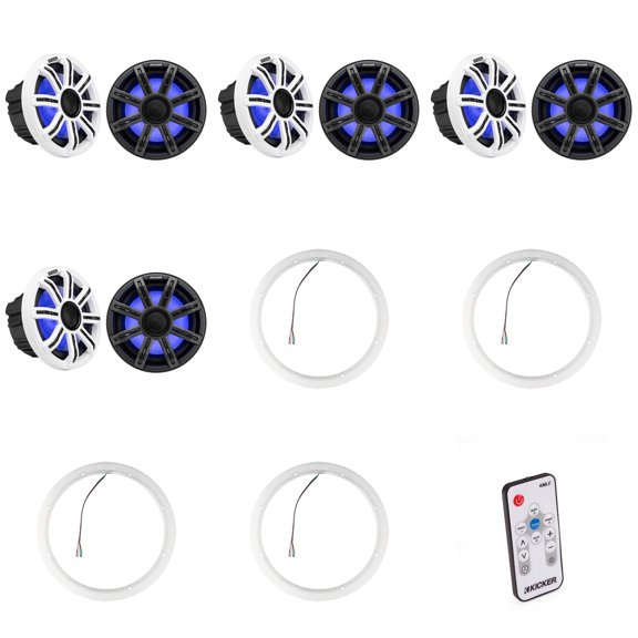 Kicker ( 4 Pair ) 51MSC8 8" LED Premium Marine Speakers & 47KLSR8 8-Inch LED Spacer Rings & LED Remote Bundle