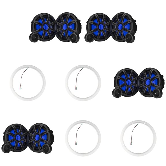 Kicker ( 4 Pair ) 51MSS84 8" Component LED Premium Marine Speakers & 47KLSR8 8-Inch LED Spacer Rings Bundle