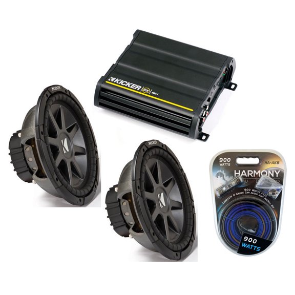 Kicker 43CVR122 400W Sub, Kicker 46CXA8001 1600W Sub Amp & 8 Gauge Amp Kit