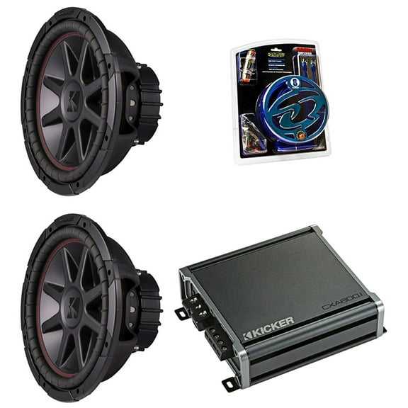 Kicker 43CVR124 12" 400W Sub, Kicker 46CXA8001 1600W Sub Amp & SQK8 Amp Kit Blue