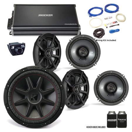 Kicker 43CVR124 12” CompVR Sub, 43CSC654 6.5” CS-Series Speakers (2pair), 43CXA6005 CX-Series Amp,remote and wire kit