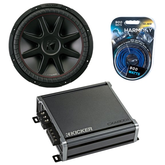 Kicker 43CVR154 Car Audio 15" 500W RMS DVC Subwoofer, 46CXA8001 Amp & Kit