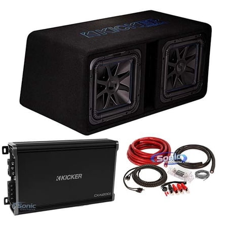 Kicker 44DL7S122 Loaded Subwoofer Enclosure + Kicker 43CXA1200.1 + Free Amp Kit