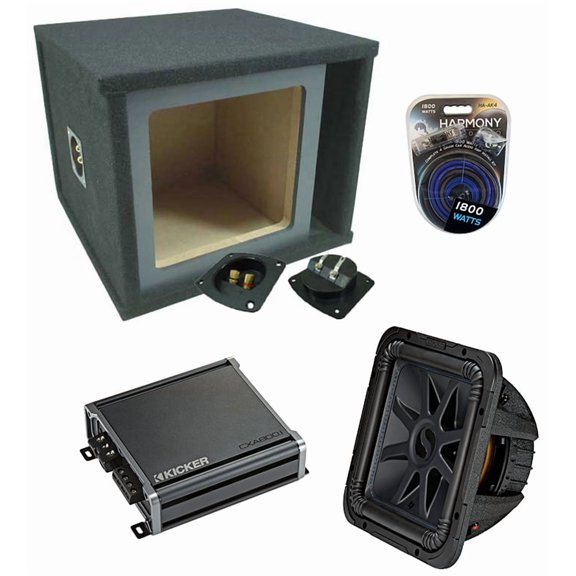 Kicker 44L7S124 12" Dual Sub, 46CXA8001 1600W Amp & SOLOSQ1X12V Sub Box