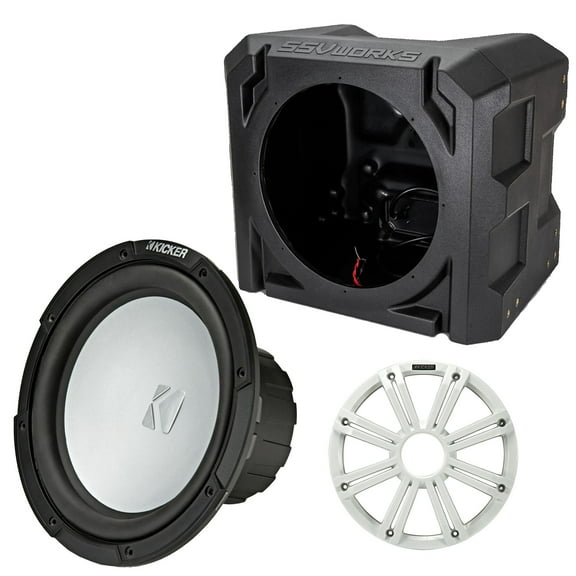 Kicker 45KM102 10" Marine Subwoofer 2-Ohm White LED Grill with SSV Universal Marine Sub Box Enclosure