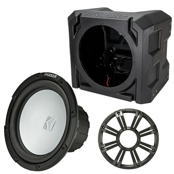 Kicker 45KM104 10" Marine Subwoofer 4-Ohm Charcoal LED Grill with SSV Universal Marine Sub Box Enclosure